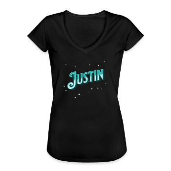 Le nom de Justin personnalisé - T-shirt vintage Femme - noir - Devant - Danielle (179cm)