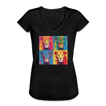 LION POP ART - T-shirt vintage Femme - noir - Devant - Danielle (179cm)