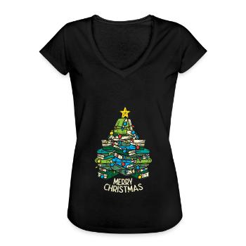 Weihnachtsbaum Bücher Weihnachten XMAS Lesen Idee - Frauen Vintage T-Shirt - Schwarz - Vorne