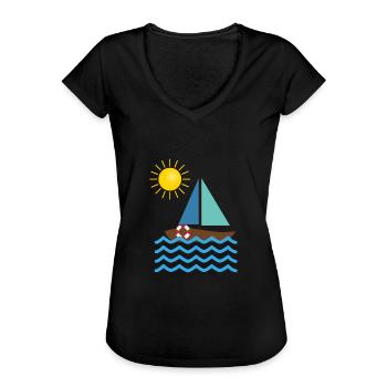 Segeln - Sommer, Sonne und Meer TSHIRT - Frauen Vintage T-Shirt - Schwarz - Vorne - Danielle (179cm)