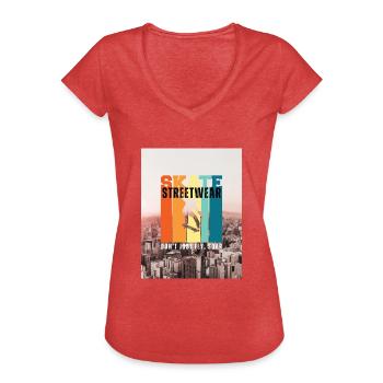 Streetwear - Frauen Vintage T-Shirt - Rot meliert - Vorne - Danielle (179cm)