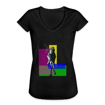 Urban Chic: Banksy-inspiriertes Mädchen - Frauen Vintage T-Shirt - Schwarz - Vorne - Danielle (179cm)