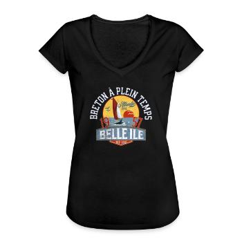 Breton à plein temps Belle Ile - T-shirt vintage Femme - noir - Devant - Danielle (179cm)