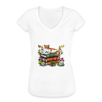 Katzen-Lesebücher - Frauen Vintage T-Shirt - Schwarz - Vorne - Danielle (179cm)