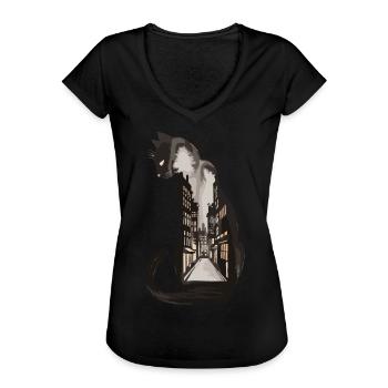 Katze Dunkle Gassen Stadt Nacht für - Frauen Vintage T-Shirt - Schwarz - Vorne - Danielle (179cm)