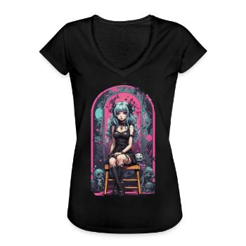 Pastel Goth Anime Kawaii E-Girl Style urbain - T-shirt vintage Femme - noir - Devant - Danielle (179cm)