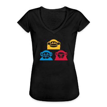 Drei Affen Dreieck - Frauen Vintage T-Shirt - Schwarz - Vorne - Danielle (179cm)