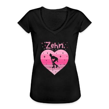 Herz Liebe Sport Rollschuh Mädchen 10. Geburtstag - Frauen Vintage T-Shirt - Schwarz - Vorne - Danielle (179cm)