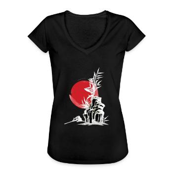 Japan Asien Bambus Sonne Kanji einfach Natur - Frauen Vintage T-Shirt - Schwarz - Vorne - Danielle (179cm)