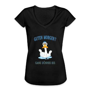Guten Morgen? Ganz dünnes Eis. - Frauen Vintage T-Shirt - Schwarz - Vorne