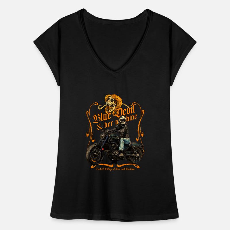 Blue Devil and her machine Classic Motorcycle T-shirt vintage Femme