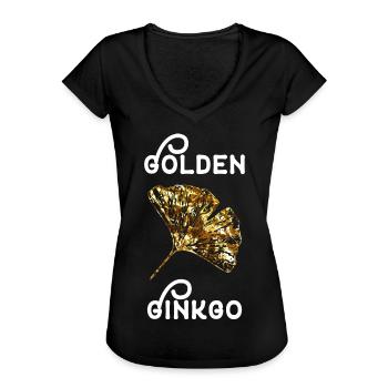 Goldenes Ginkgo Blatt | Ginkgo Biloba Geschenkidee - Frauen Vintage T-Shirt - Schwarz - Vorne