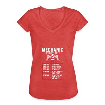 Taux de mécanicien Atelier de taux horaire de - T-shirt vintage Femme - rouge chiné - Devant - Danielle (179cm)