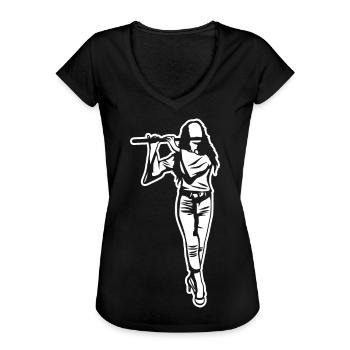Flöte Mädchen Zeichnung - Frauen Vintage T-Shirt - Schwarz - Vorne - Danielle (179cm)