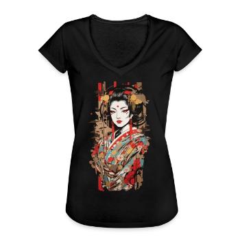 Japan Geisha Popart Retro Ästhetik - Frauen Vintage T-Shirt - Schwarz - Vorne - Danielle (179cm)