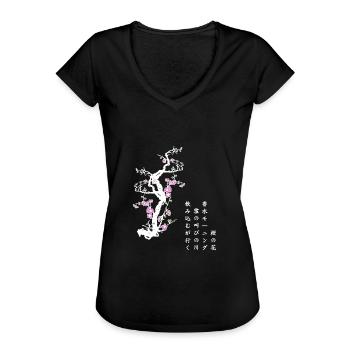 Sakura Haïku 桜の詩 (nature & white) - Women's Vintage T-Shirt - black - Front - Danielle (179cm)