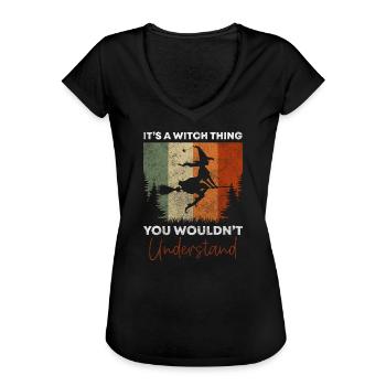 Hexe Hexenbesen Magie Mystisch - Frauen Vintage T-Shirt - Schwarz - Vorne