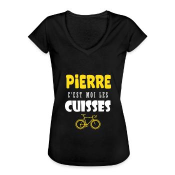 Pierre vélo c est moi les cuisses humour velo - T-shirt vintage Femme - noir - Devant - Danielle (179cm)