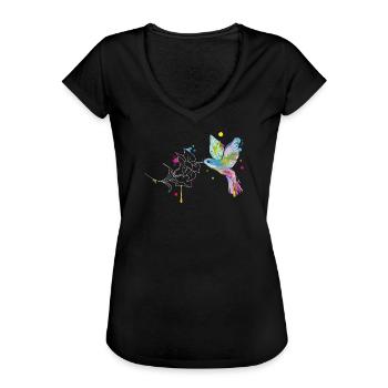 Un colibri et une fleur - T-shirt vintage Femme - noir - Devant