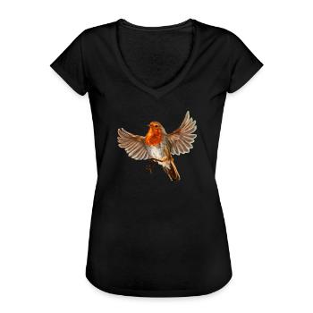 oiseau rouge-gorge - T-shirt vintage Femme - noir - Devant - Danielle (179cm)