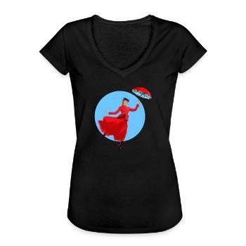 Rote Dame mit Regenschirm-Twist - Frauen Vintage T-Shirt - Schwarz - Vorne - Danielle (179cm)