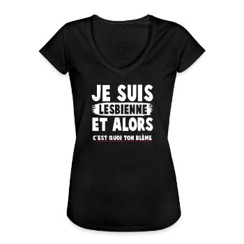 T-shirt féministe humoristique à message engagé - T-shirt vintage Femme - noir - Devant - Danielle (179cm)