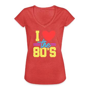 80er Achtziger - Frauen Vintage T-Shirt - Rot meliert - Vorne - Danielle (179cm)
