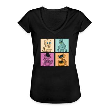 Roboter Robot - Frauen Vintage T-Shirt - Schwarz - Vorne