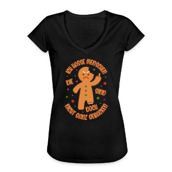 Lebkuchenmann Ich hasse Menschen Gebacken Geschenk - Frauen Vintage T-Shirt - Schwarz - Vorne