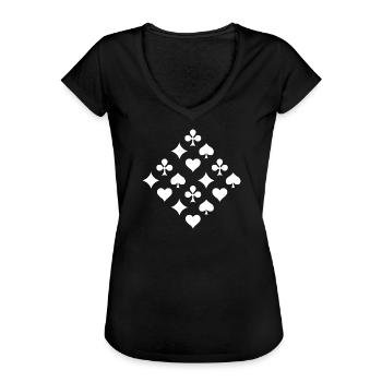 Spielfarben Karten Symbole Pik Herz Karo Kreuz - Frauen Vintage T-Shirt - Schwarz - Vorne - Danielle (179cm)