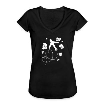 Flugzeug - Frauen Vintage T-Shirt - Schwarz - Vorne