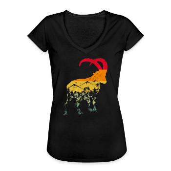 Steinbock, Wandern, Berge - Frauen Vintage T-Shirt - Schwarz - Vorne - Danielle (179cm)