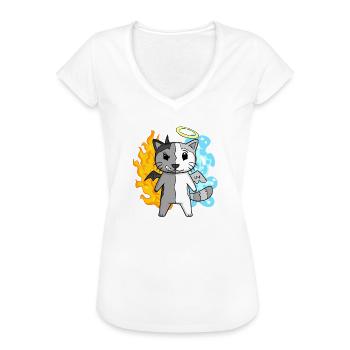 Katze Engel und Teufel - Frauen Vintage T-Shirt - Schwarz - Vorne - Danielle (179cm)