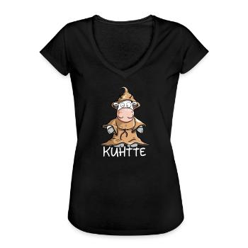 Kuh mit Mönch Kutte I KUHtte Wortspiel - Frauen Vintage T-Shirt - Schwarz - Vorne