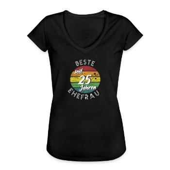 beste Ehefrau seit 25 Jahren Silberhochzeit retro - Frauen Vintage T-Shirt - Schwarz - Vorne - Danielle (179cm)