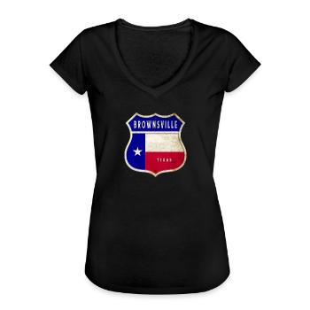 Design du drapeau texan de Brownsville - T-shirt vintage Femme - noir - Devant - Danielle (179cm)