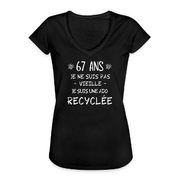 ado recyclée, anniversaire 67 ans, 67 ans - T-shirt vintage Femme - noir - Devant - Danielle (179cm)