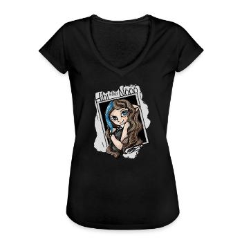 hihi, aber nein Danke - Frauen Vintage T-Shirt - Schwarz - Vorne - Danielle (179cm)