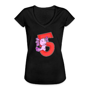 5 Jahre alt - 5. Geburtstag mit Tier Motiv - Frauen Vintage T-Shirt - Schwarz - Vorne