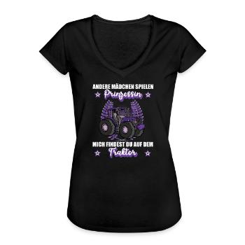 Traktor Landwirtin Bäuerin Bauernhof Prinzessin - Frauen Vintage T-Shirt - Schwarz - Vorne