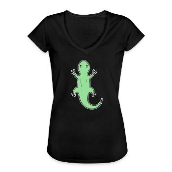 Echsen Echse Grün Reptilien - Frauen Vintage T-Shirt - Schwarz - Vorne - Danielle (179cm)
