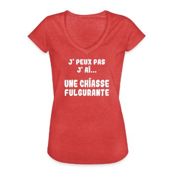 J'peux pas j'ai une Chiasse Fulgurante - T-shirt vintage Femme - rouge chiné - Devant - Danielle (179cm)