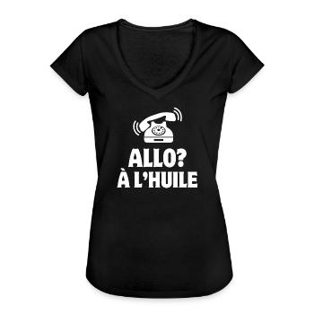 allo, téléphone humour, portable - T-shirt vintage Femme - noir - Devant - Danielle (179cm)