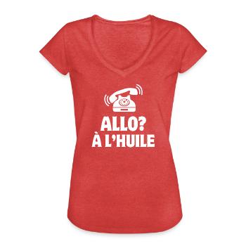 allo, téléphone humour, portable - T-shirt vintage Femme - rouge chiné - Devant - Danielle (179cm)