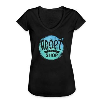 Adopt Don't Shop - Frauen Vintage T-Shirt - Schwarz - Vorne - Danielle (179cm)