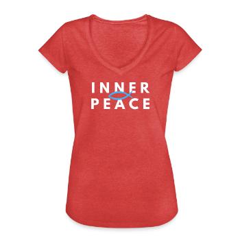 Inner Peace Ichthys Christian Meditation Tee - Frauen Vintage T-Shirt - Rot meliert - Vorne - Danielle (179cm)
