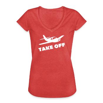 TAKE OFF - Frauen Vintage T-Shirt - Rot meliert - Vorne - Danielle (179cm)