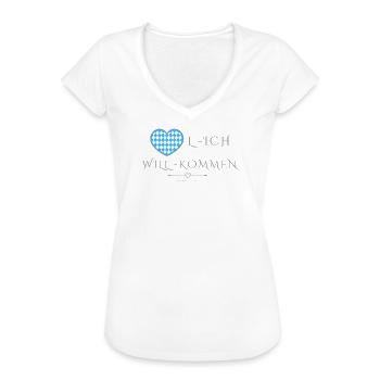 Herzlich willkommen, Herzl ich will kommen - Frauen Vintage T-Shirt - Schwarz - Vorne - Danielle (179cm)
