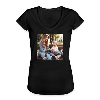 Mutter und Sohn - Frauen Vintage T-Shirt - Schwarz - Vorne - Danielle (179cm)
