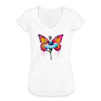 Ballerina mit Schmetterlingsflügeln, Schmetterlingen, Tutu - Frauen Vintage T-Shirt - Schwarz - Vorne - Danielle (179cm)